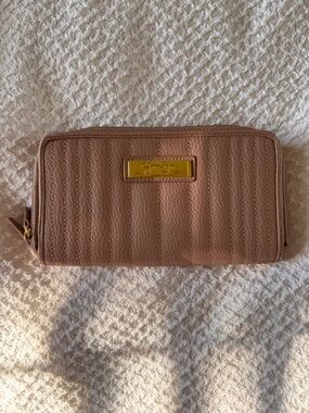 Jessica Simpson Quilted Blush Pink Zip-Around Wallet with Gold Plaque